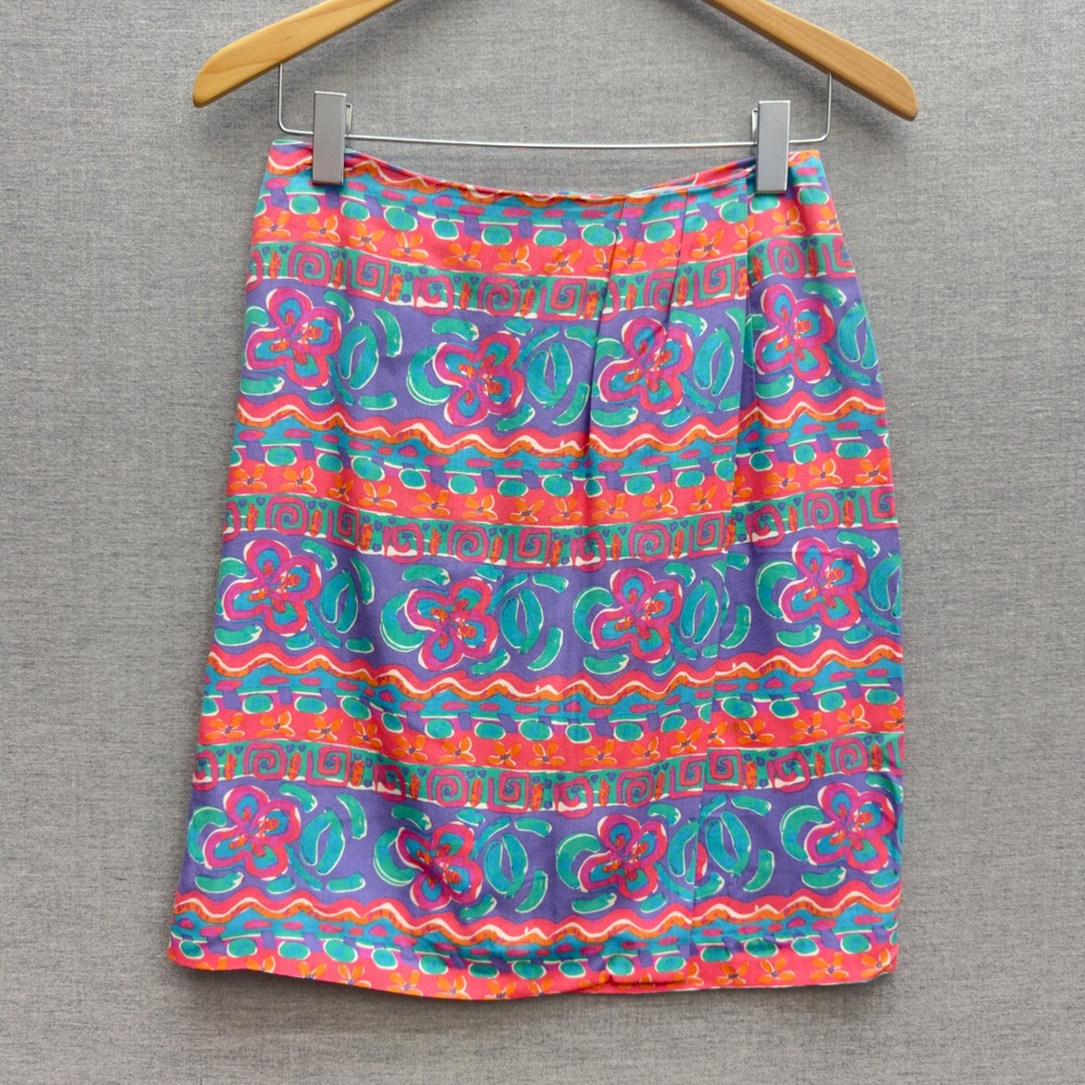 Sigrid Olsen Vintage Multi-Color Abstract Floral Rayon Pencil‎ Skirt Size 8
